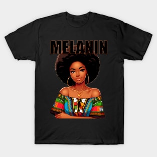 Melanin Afrocentric Black Pride Afro Queen T-Shirt